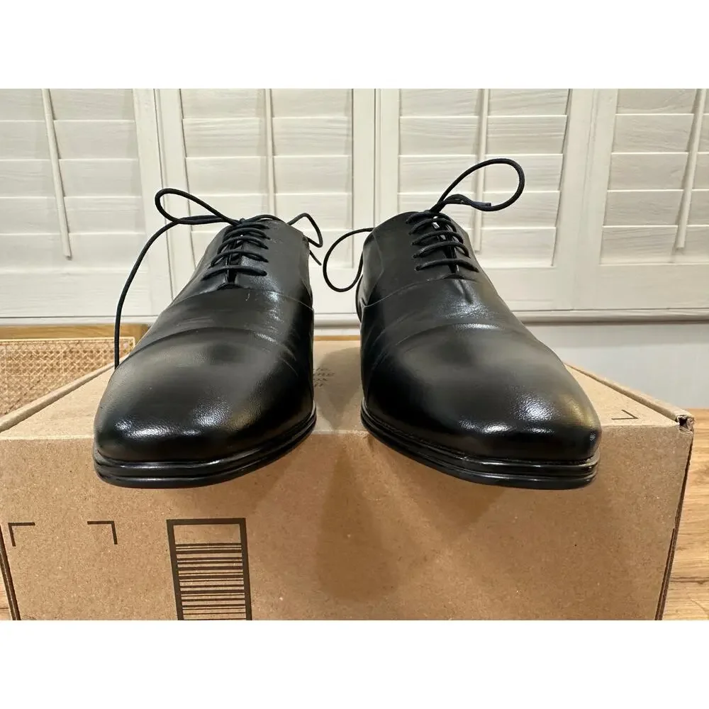 Massimo Matteo Oxford Cap Toe Ball Classic Dress Shoe Black Leather Size 8 NWOB